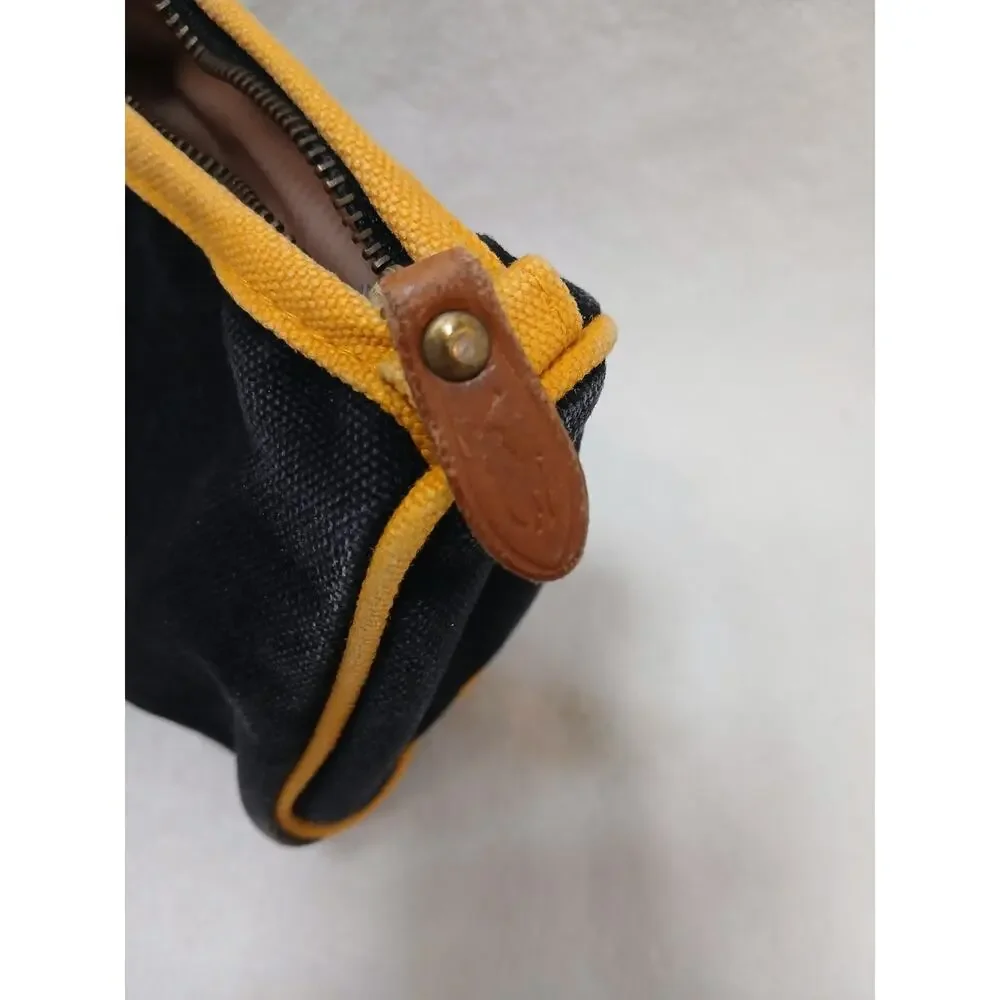 Vintage Ralph Lauren Zip Clutch Cosmetic Bag Gold Crest 7” Black Gold Embroidery